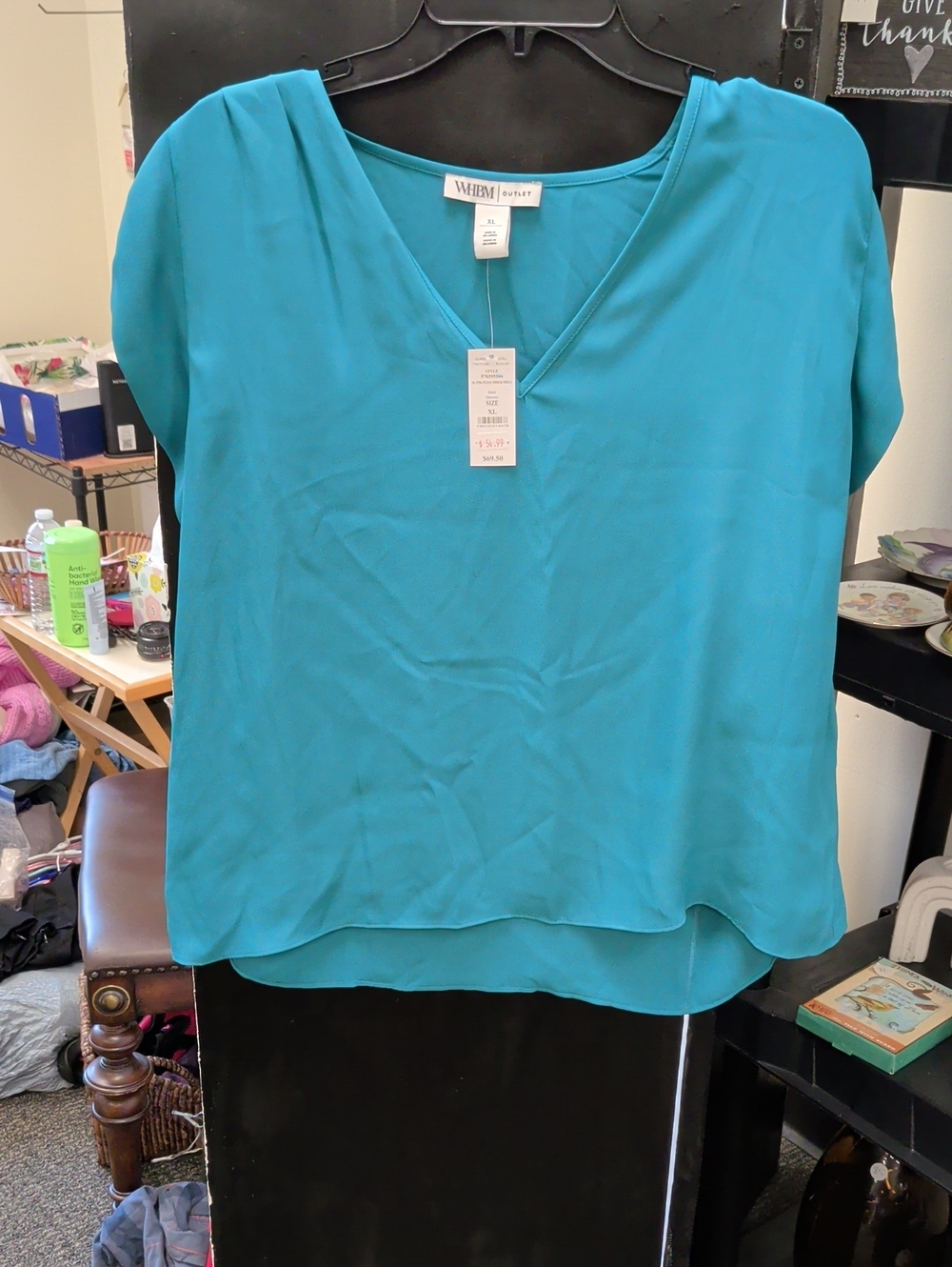 White House Black Market Teal V-Neck Layered Blouse